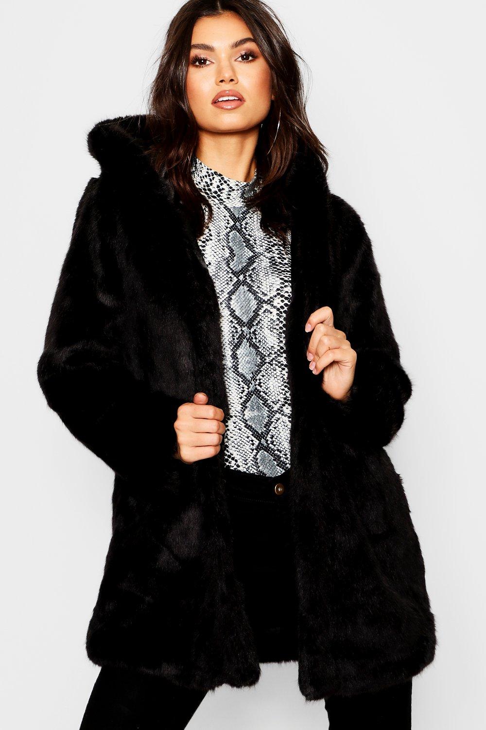 long hooded faux fur coat