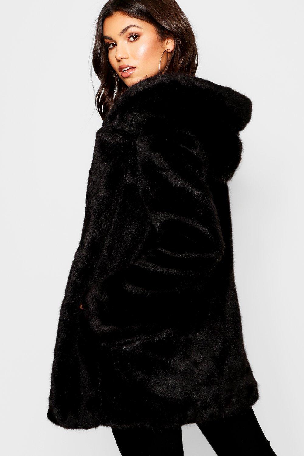 faux hooded fur coat