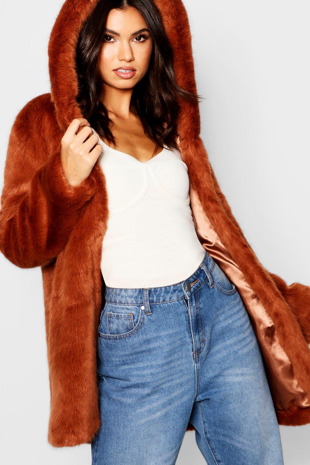 luxe hooded faux fur coat