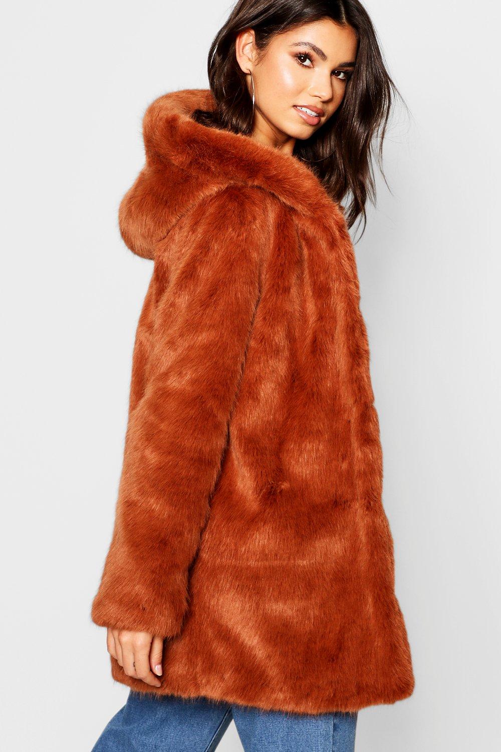 boohoo hooded faux fur coat