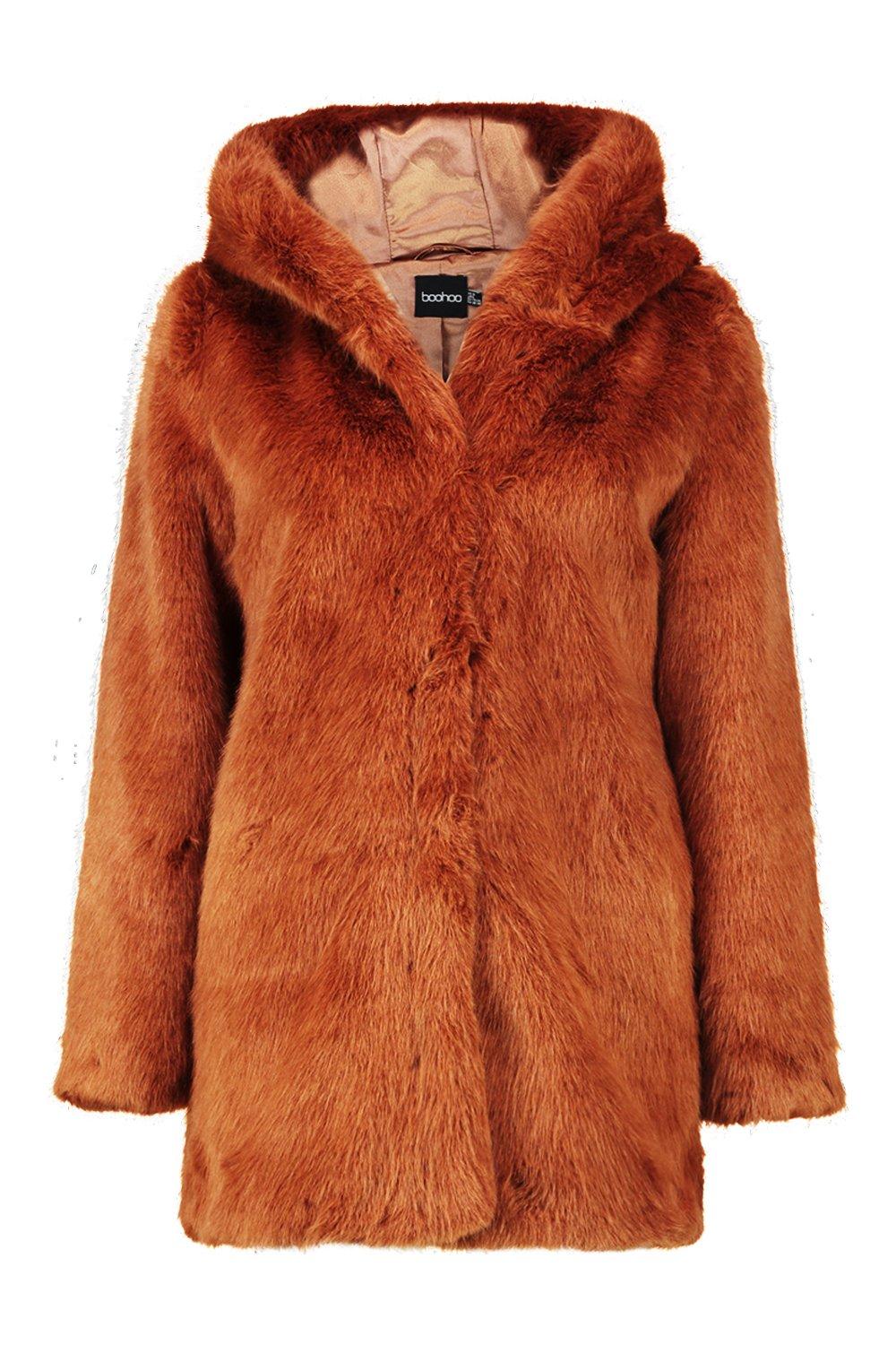 boohoo hooded faux fur coat