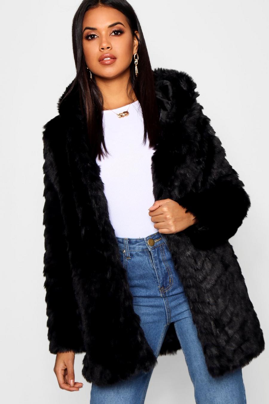Textured Hooded Faux Fur Coat image number 1