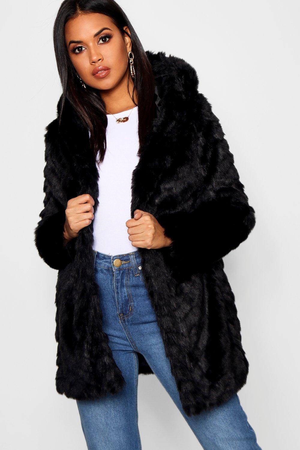 boohoo hooded faux fur coat