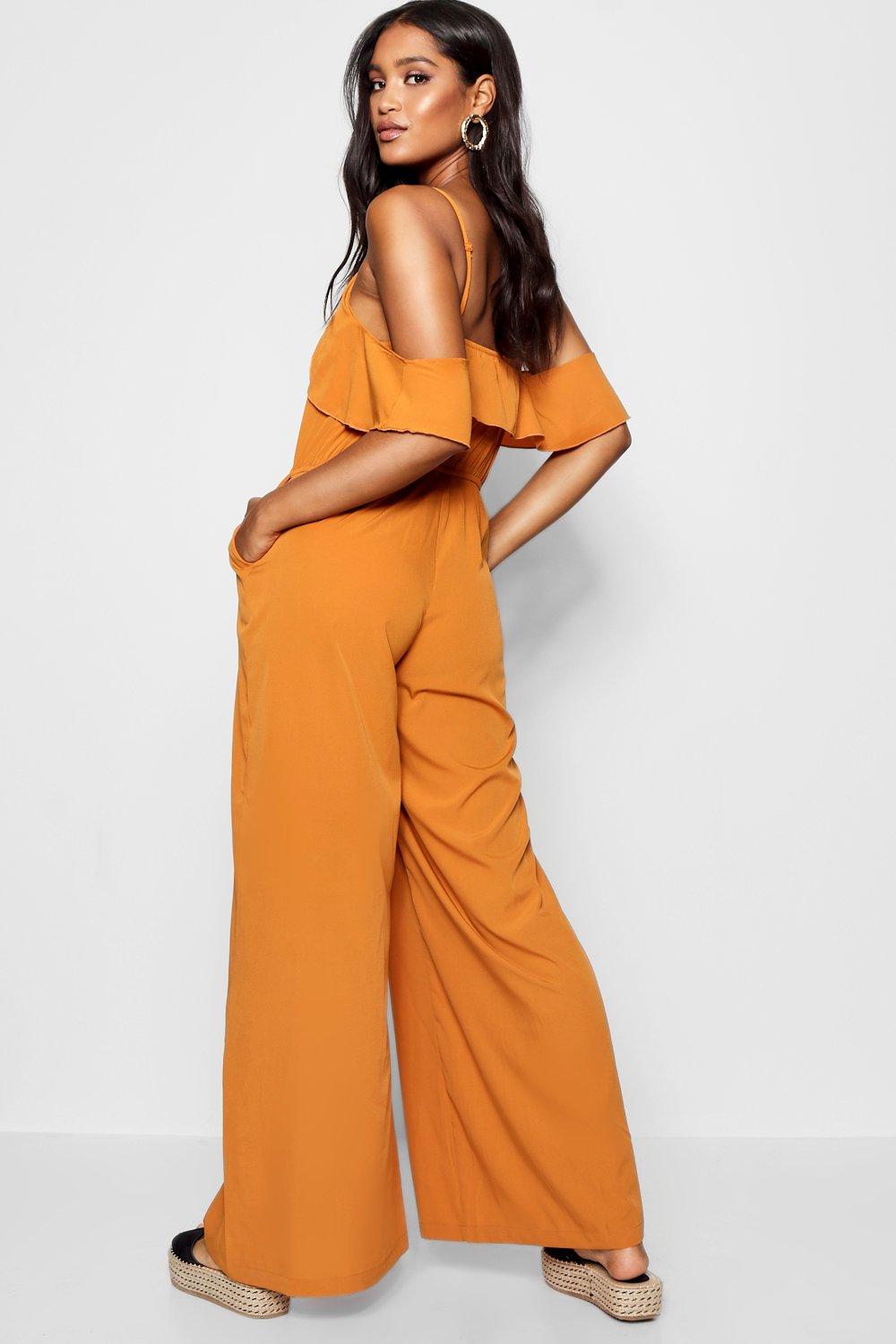 Boohoo cold clearance shoulder jumpsuit