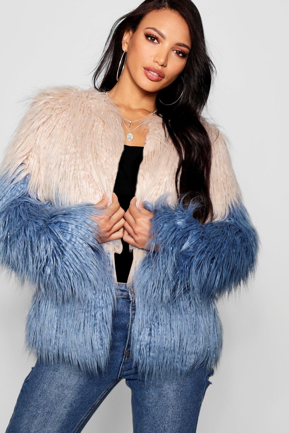 Two-tone artificial fur jacket