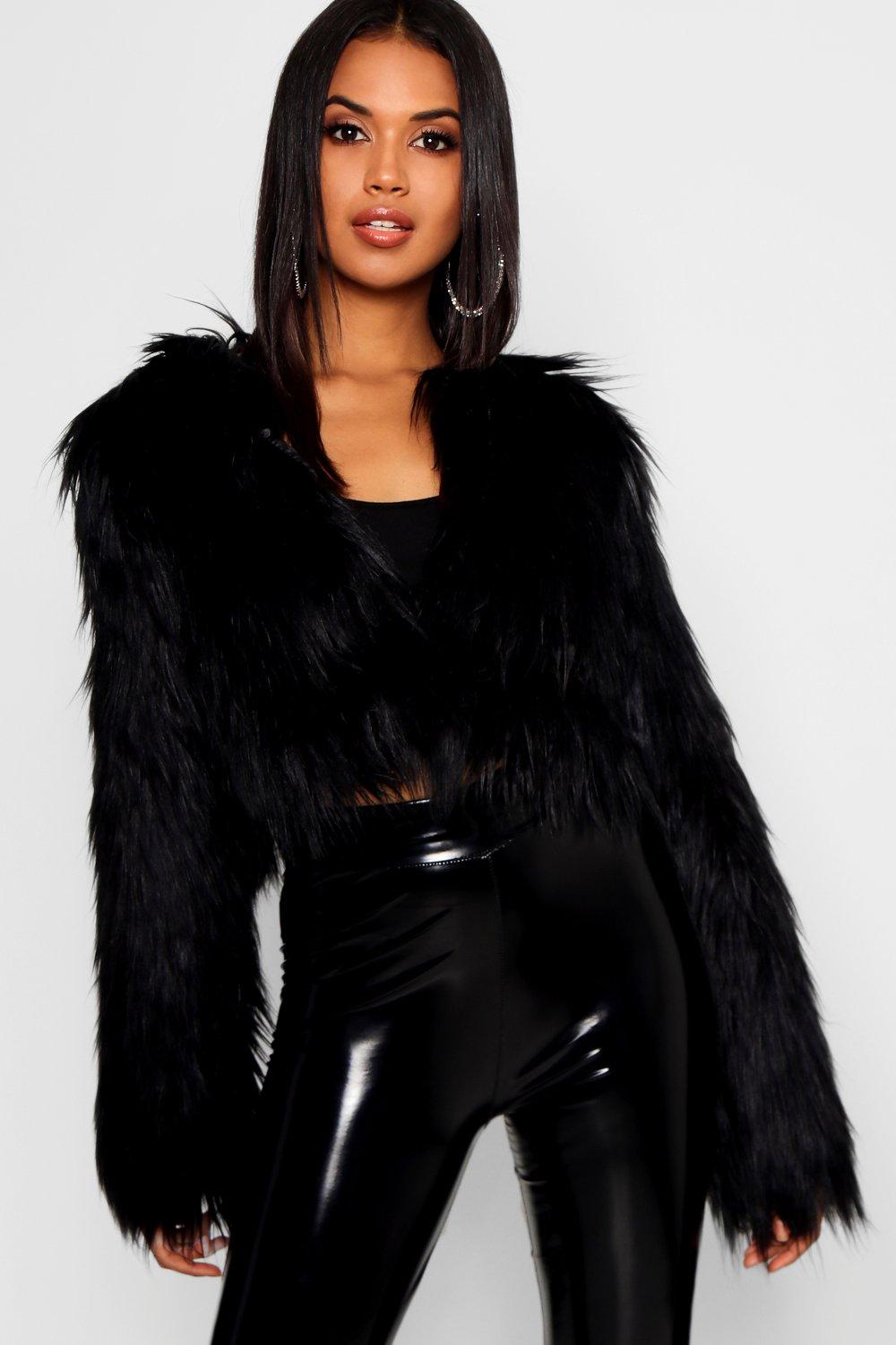 Crop shaggy on sale faux fur coat