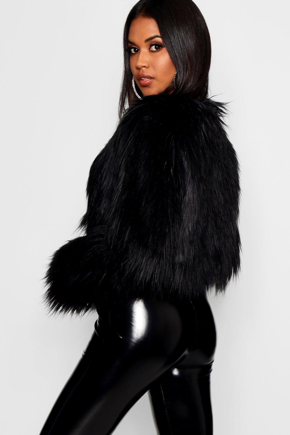 Women s Crop Shaggy Faux Fur Coat Boohoo UK