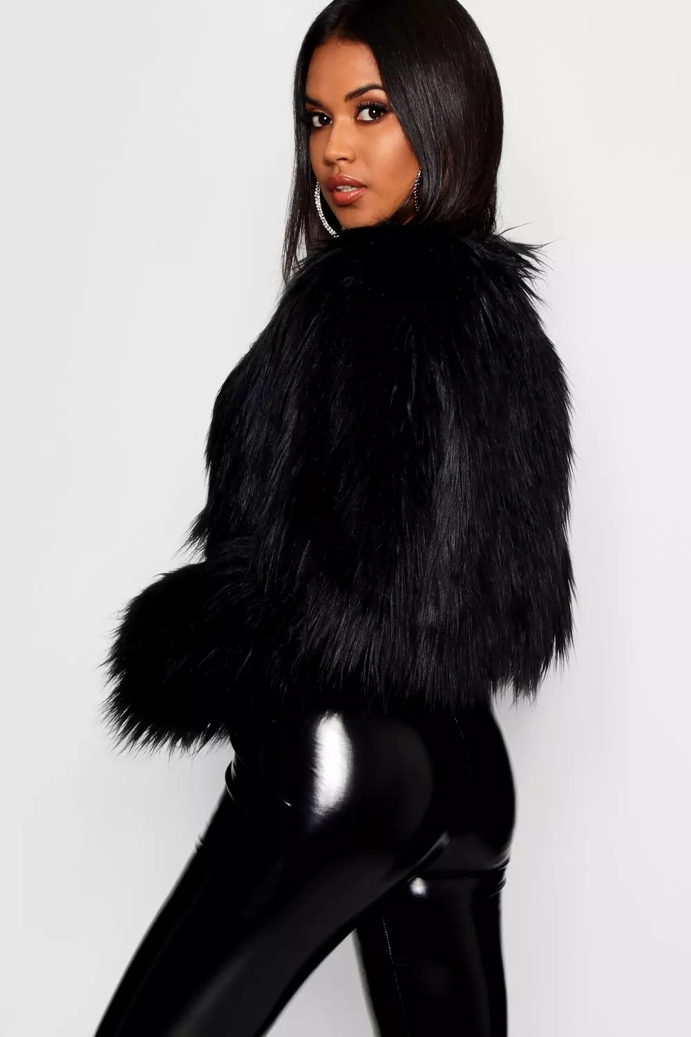 Black faux fur shaggy hotsell cropped jacket