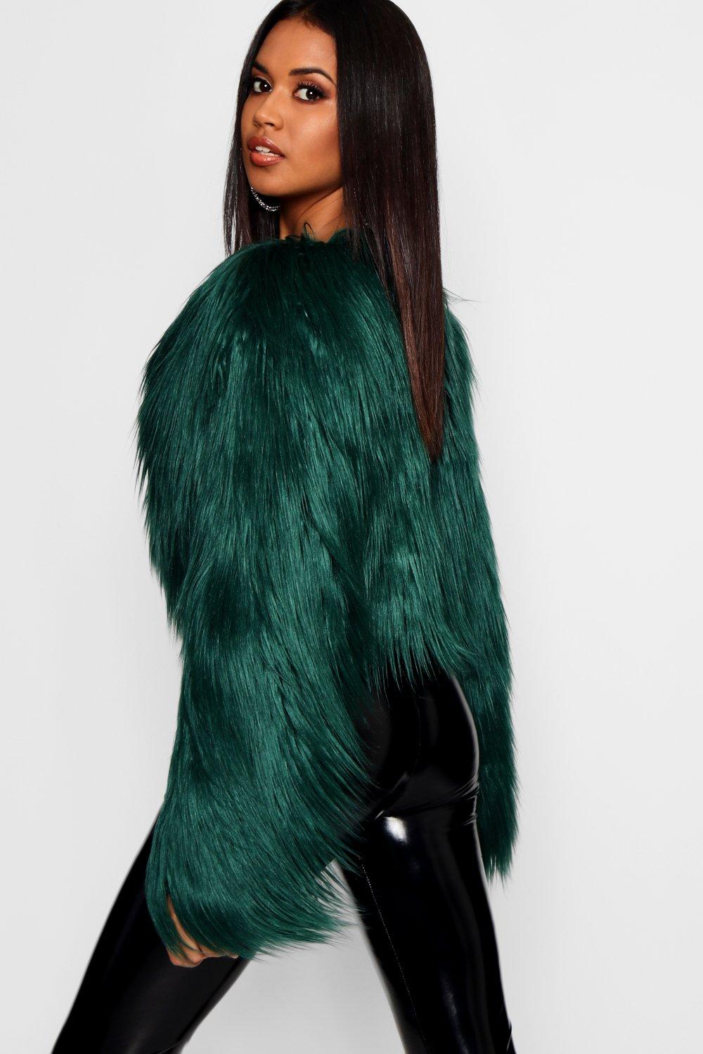 Green shaggy fur on sale coat