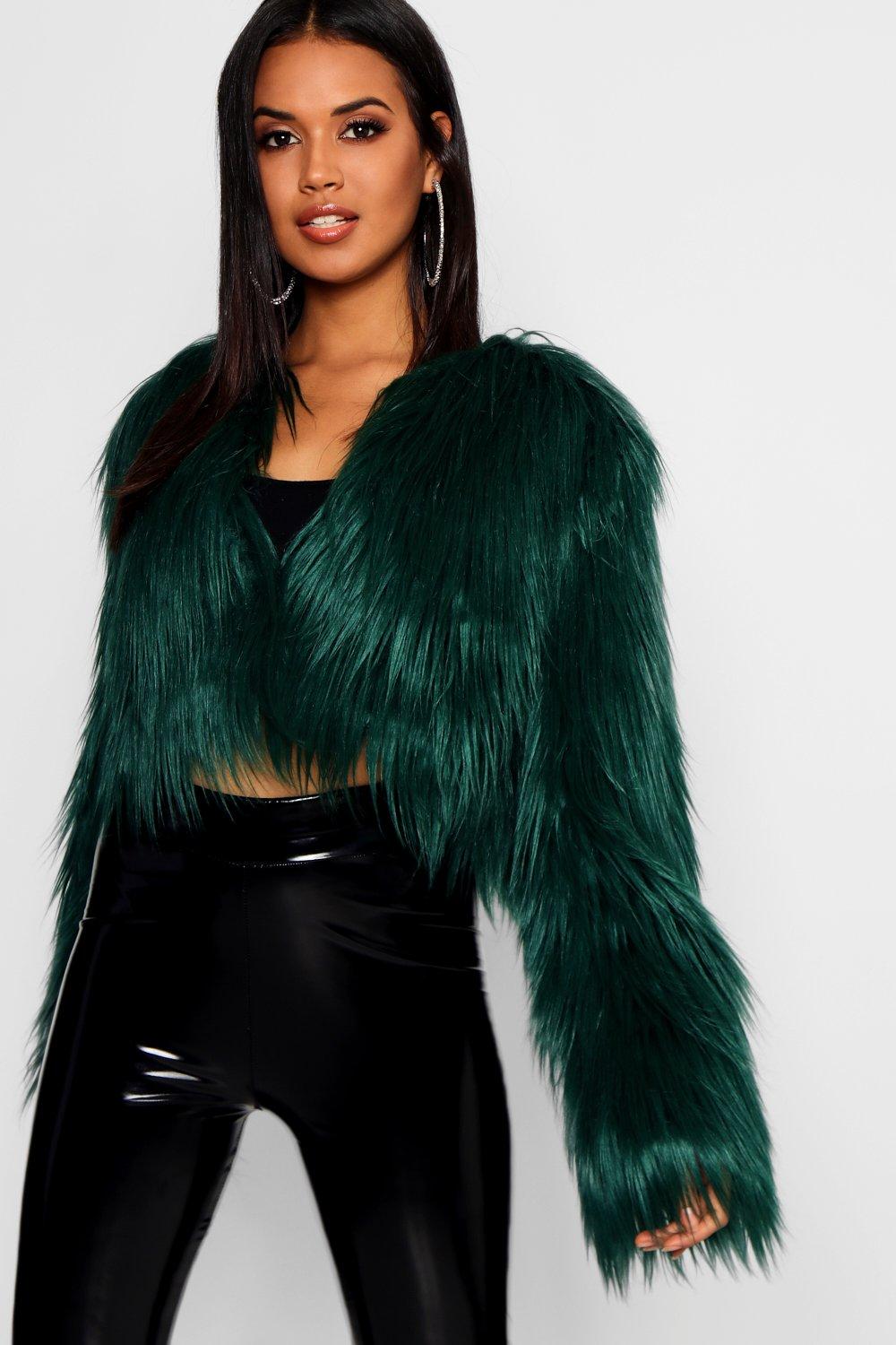 Green shaggy hot sale fur coat