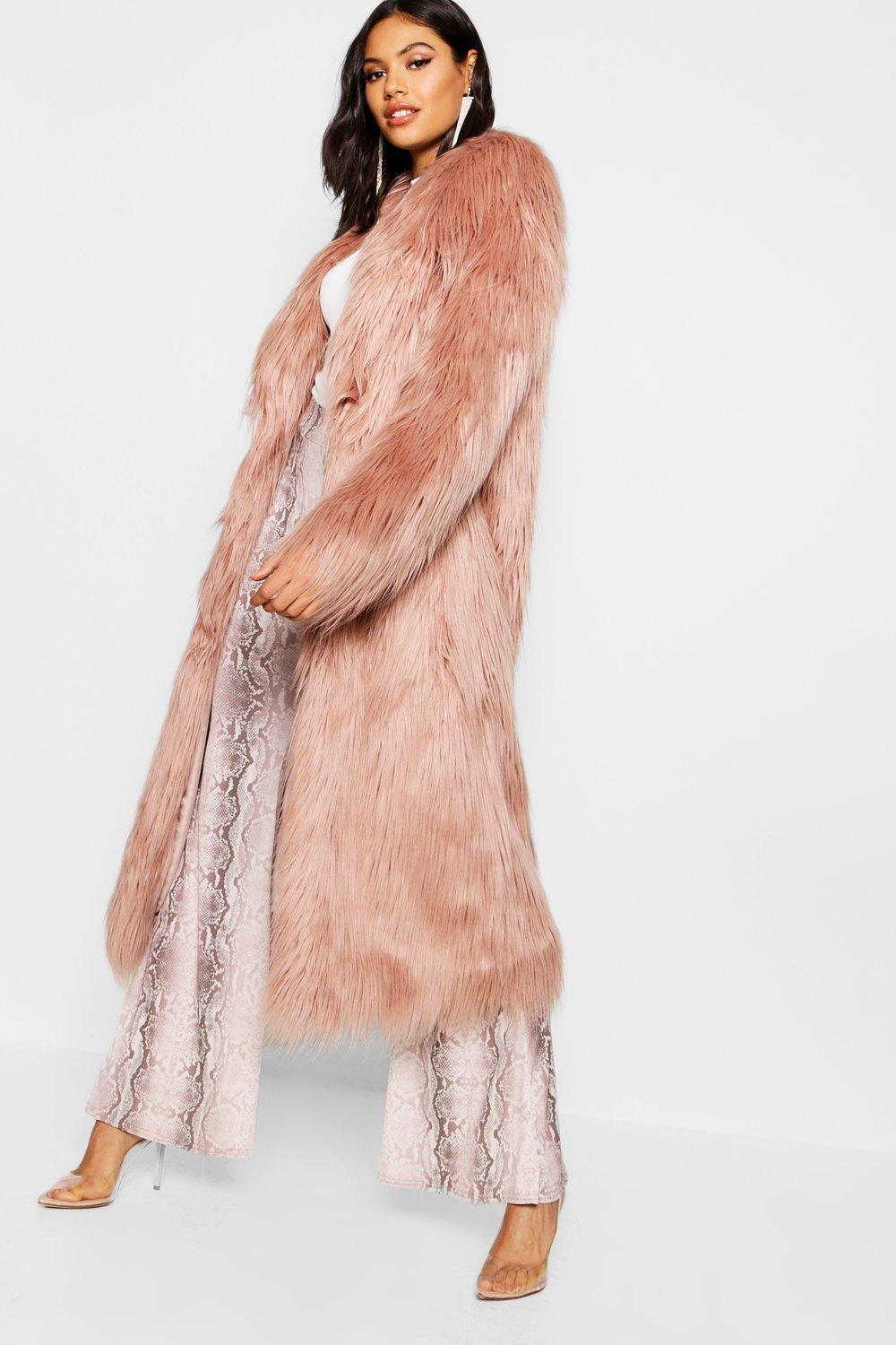 boohoo pink faux fur coat