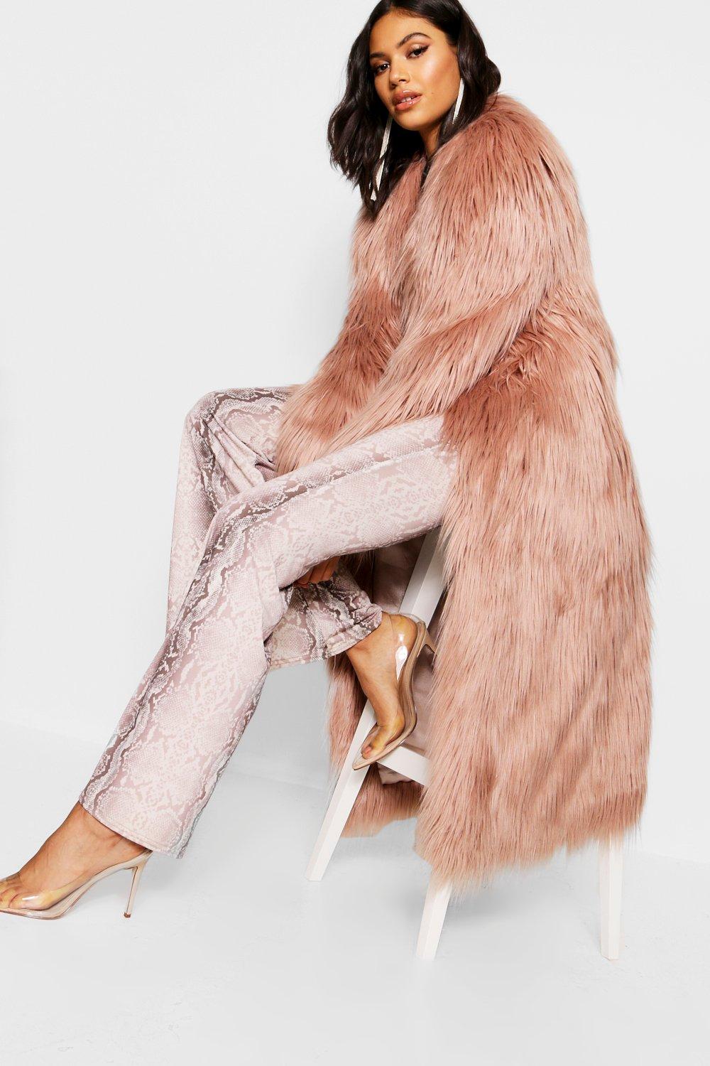 boohoo pink faux fur coat