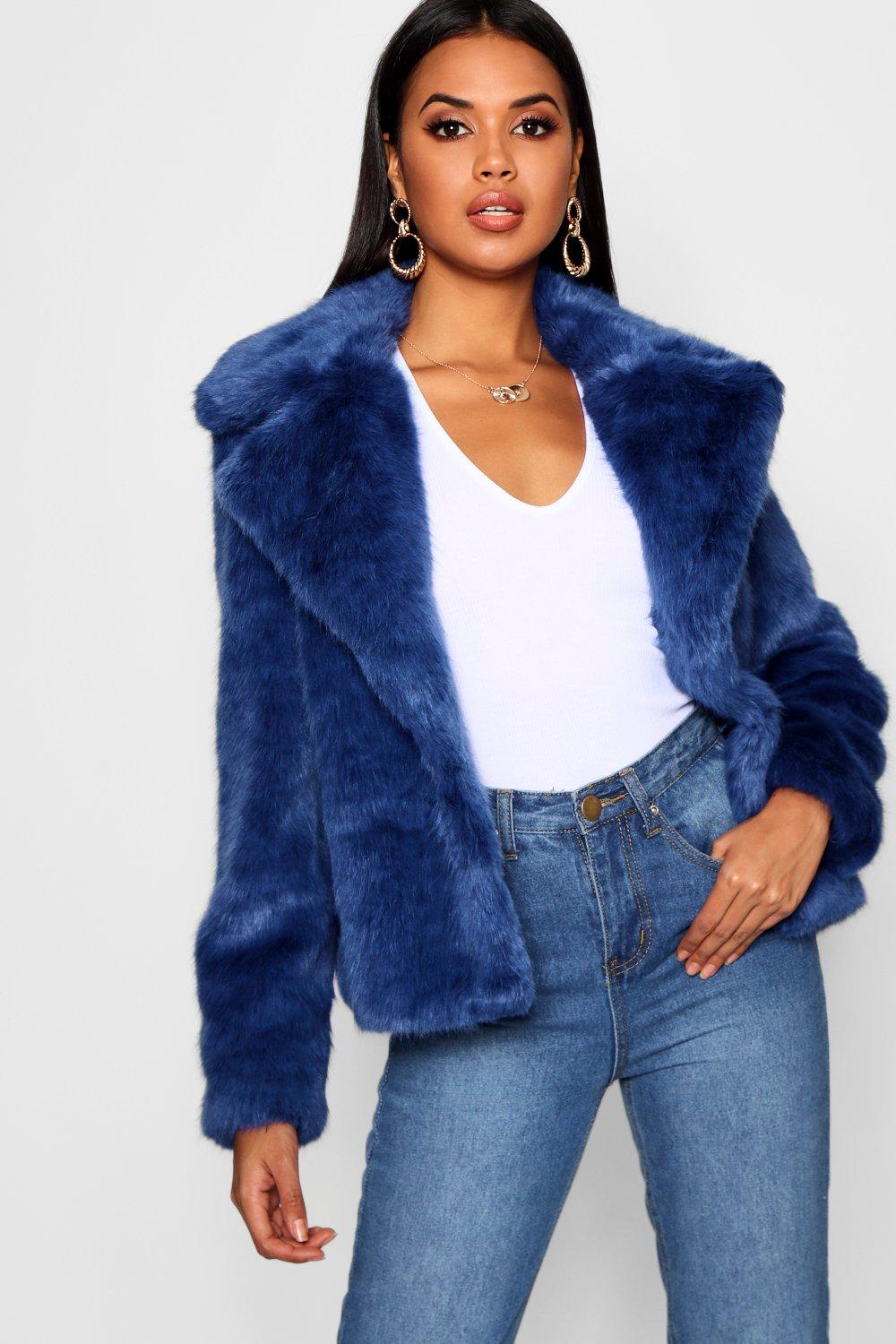 navy faux fur jacket