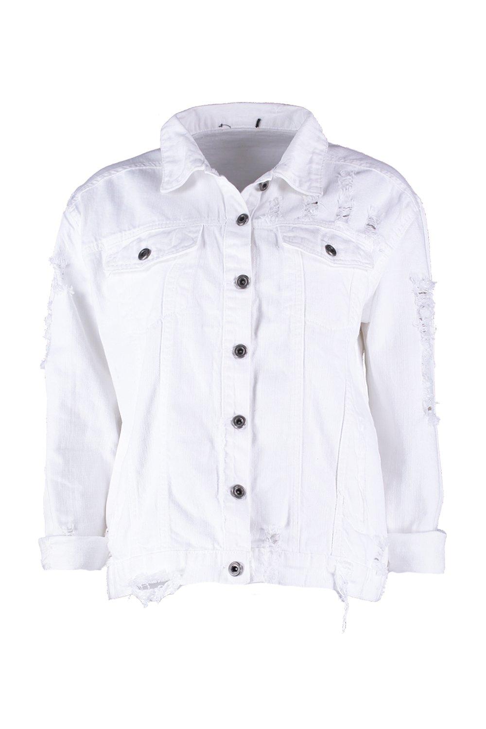 distressed white denim jacket