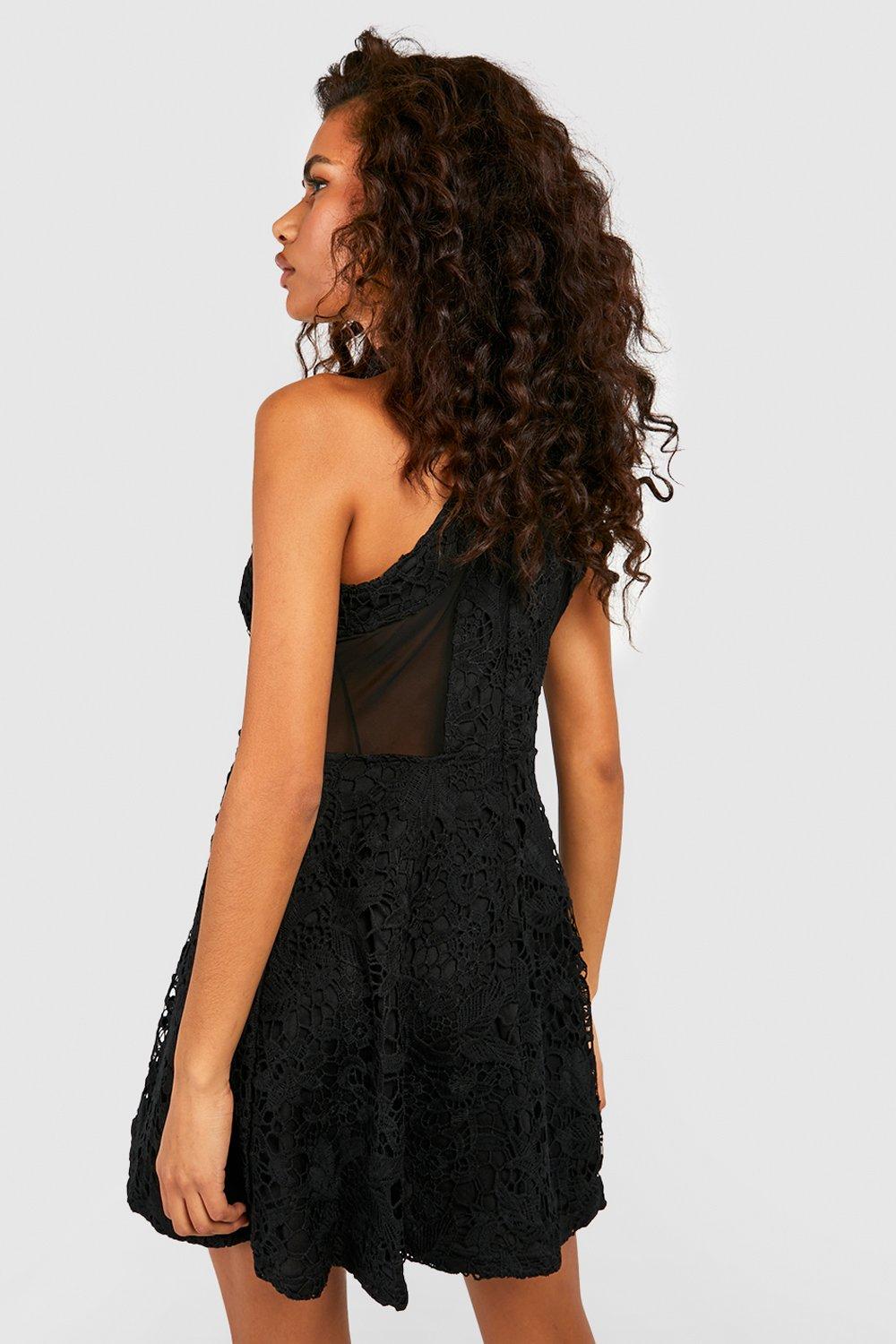 Boohoo lace high 2024 neck skater dress