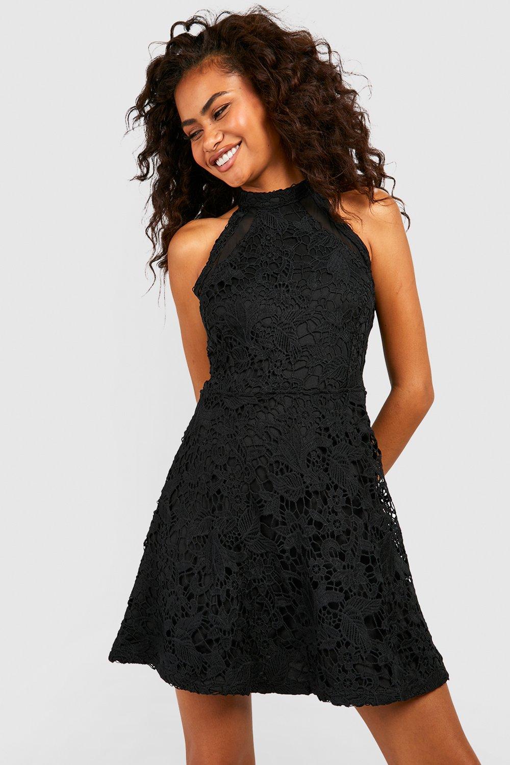 boohoo lace high neck skater dress