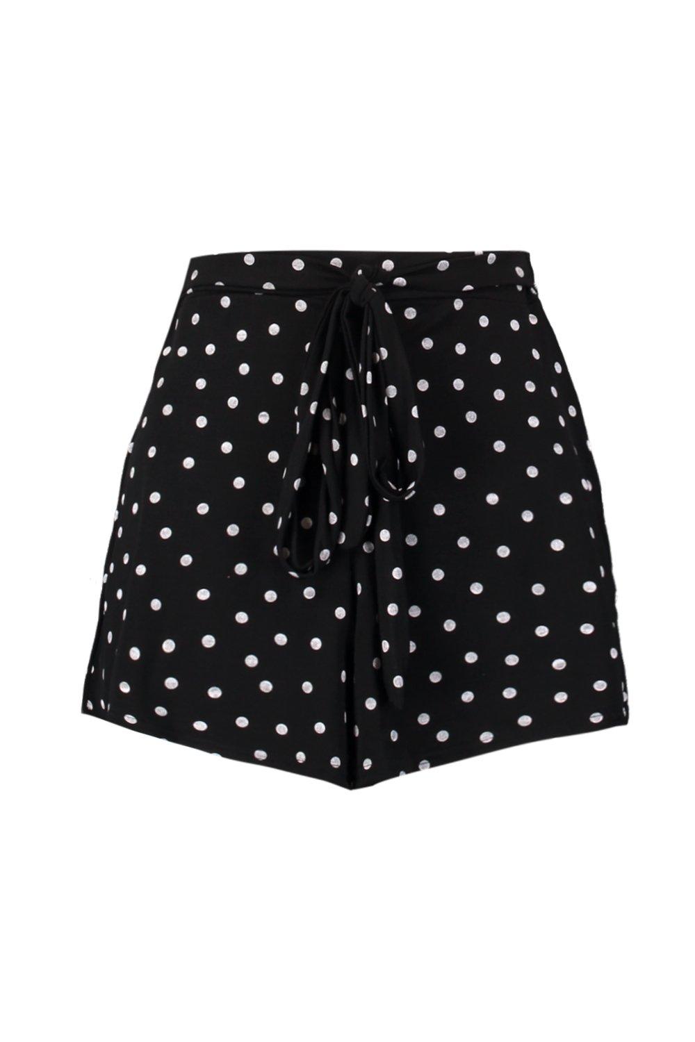 Women's Polka Dot Flippy Tie Belt Shorts