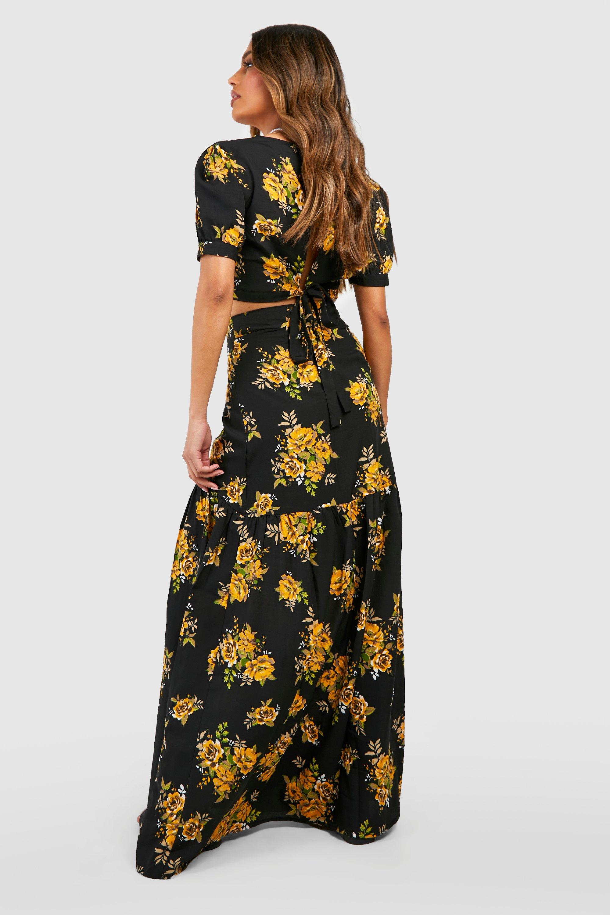 jupe longue fleurie jaune