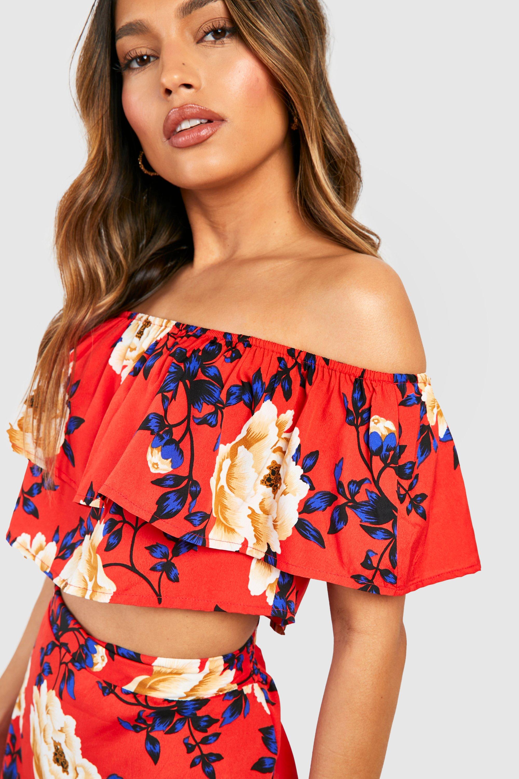 Mini skirt and crop hotsell top floral