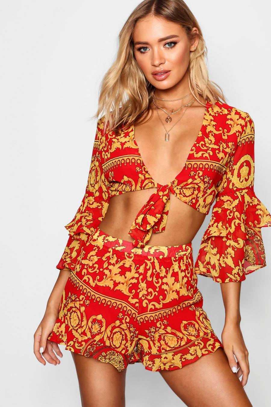 Red Scarf Print Co-ord image number 1
