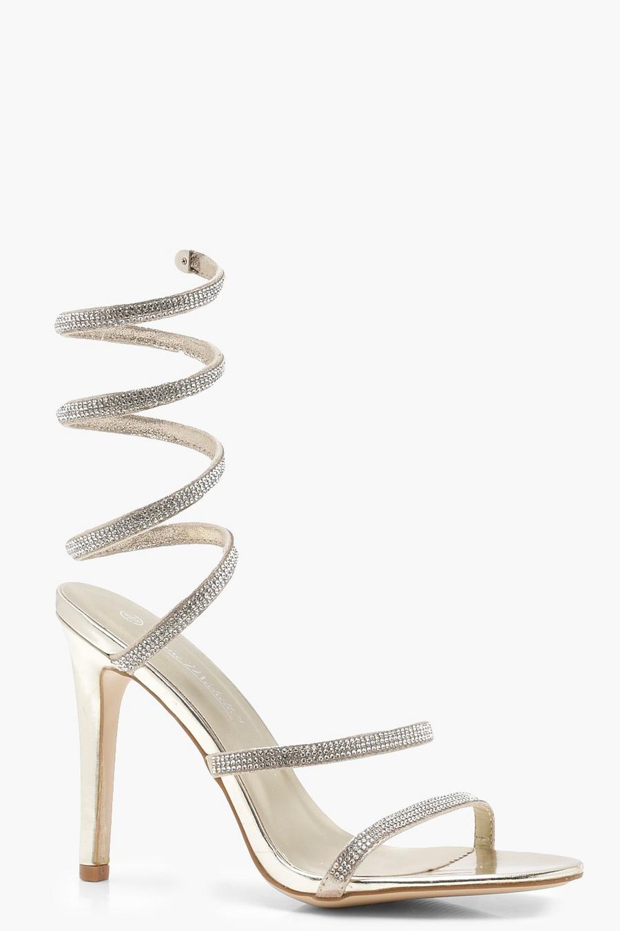 Eliza scarpe in stile gladiatore con tacco a spirale e strass, Oro image number 1