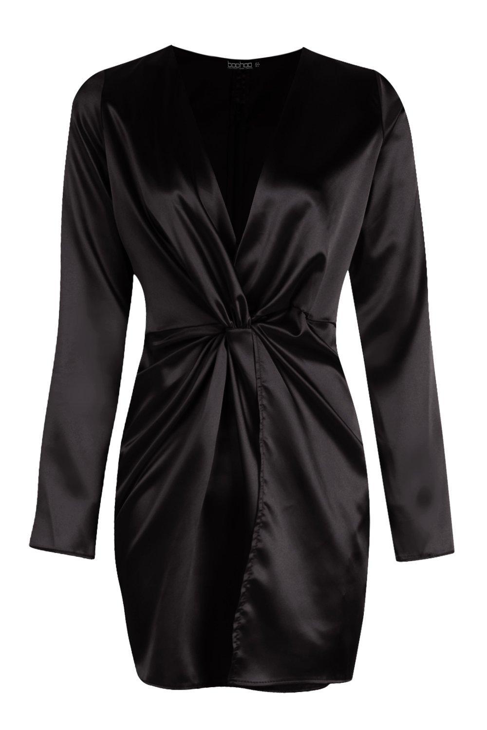 satin twist front wrap dress