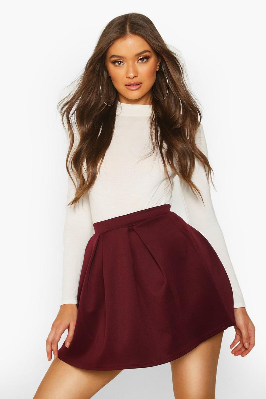 Berry Basic Scuba Box Pleat Mini Skater Skirt image number 1