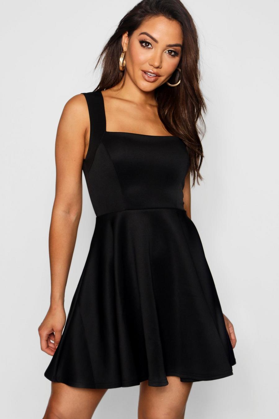 שחור שמלת סקייטר עם צווארון מרובע image number 1