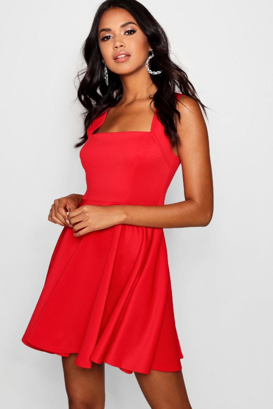אדום שמלת סקייטר עם צווארון מרובע image number 1