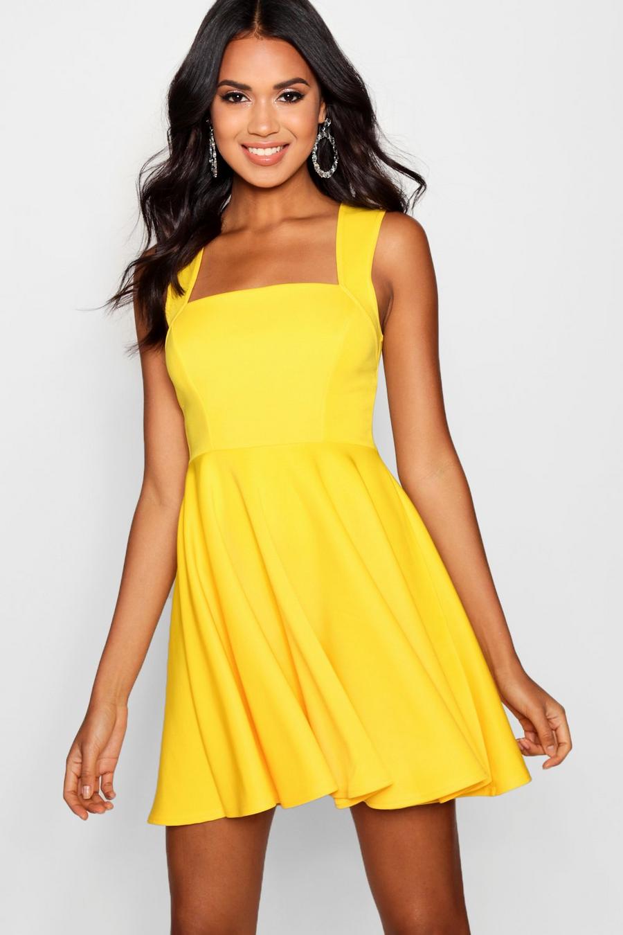 Yellow Square Neck Skater Dress image number 1