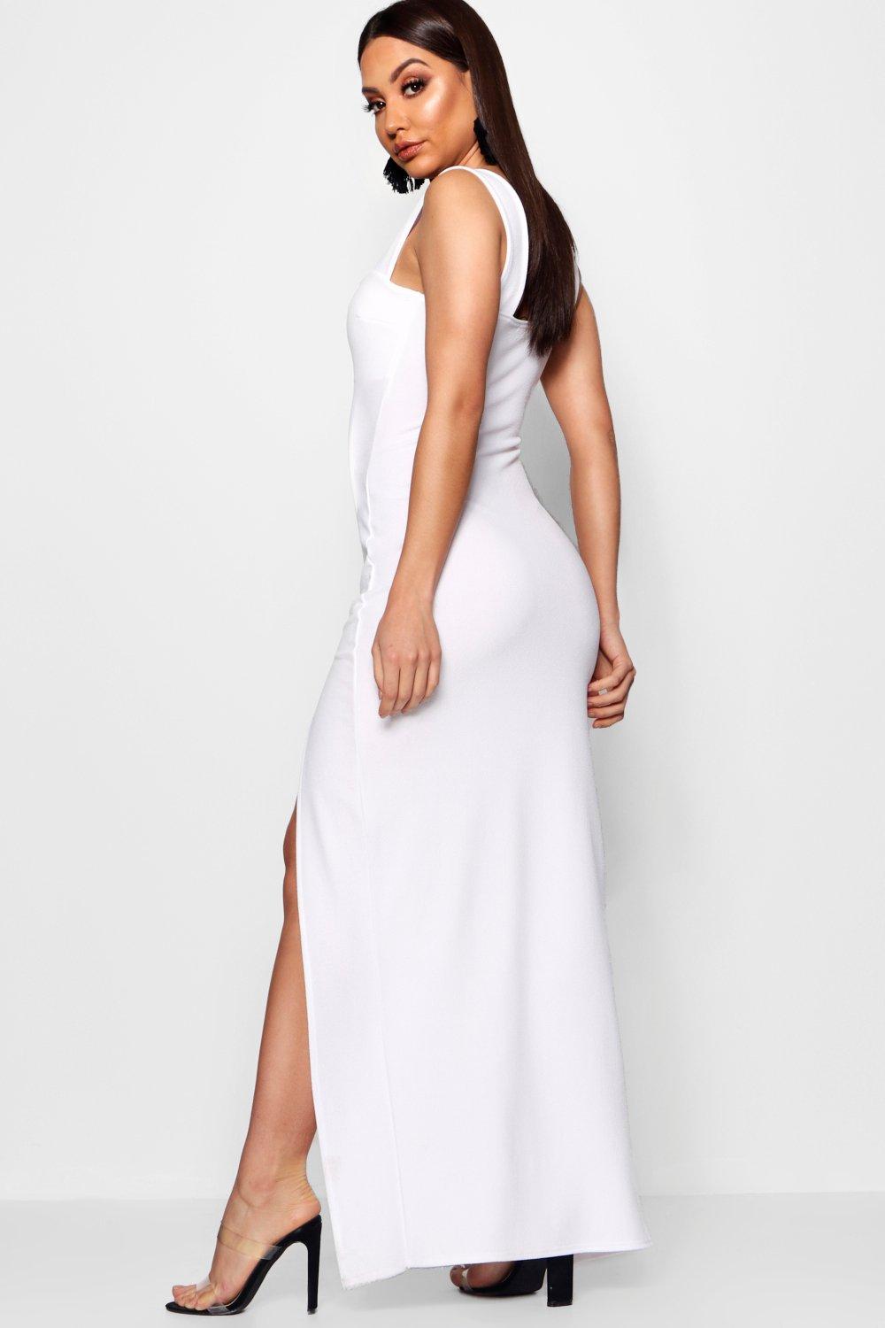 white side split maxi dress