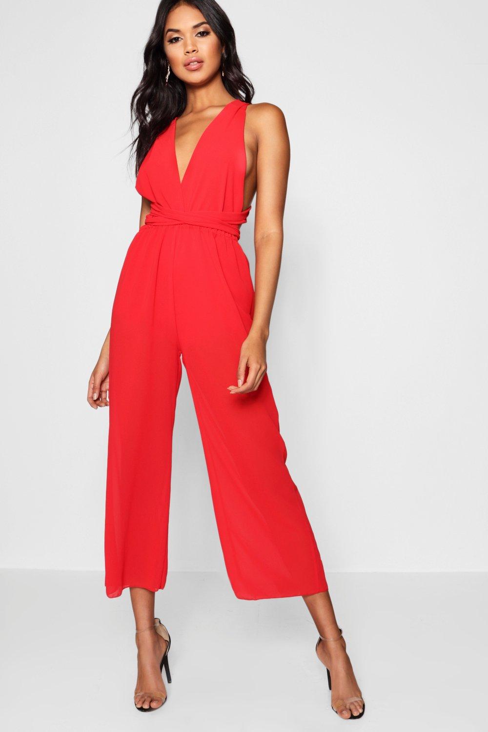 Cross back wide store leg jumpsuit