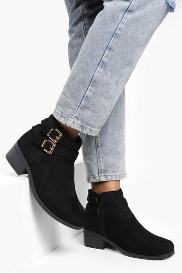 Double Buckle Chelsea Ankle Boots Happy black