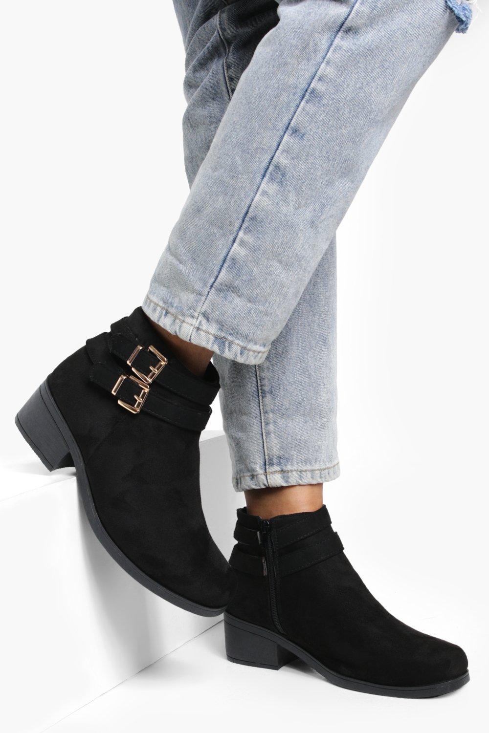 Black buckle ankle boots uk sale