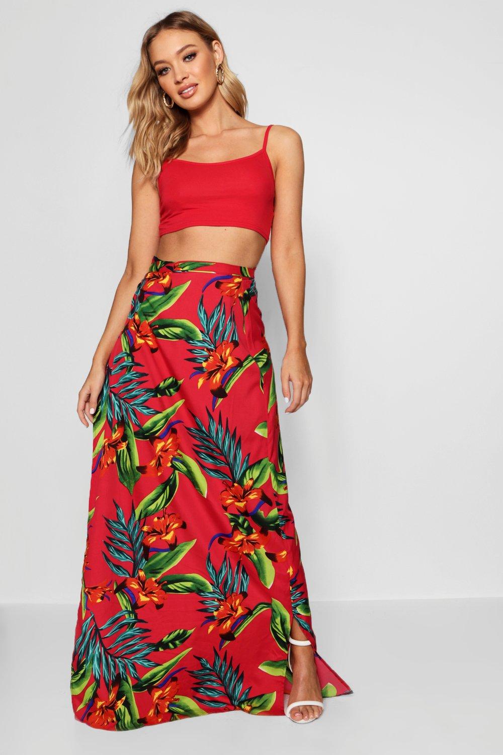 Tropical Wrap Tie Maxi Skirt | boohoo