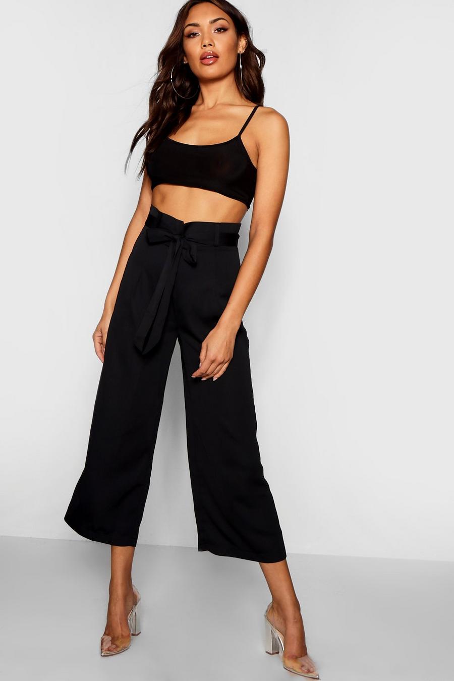 Tie Waist Woven Satin Culotte Pants image number 1