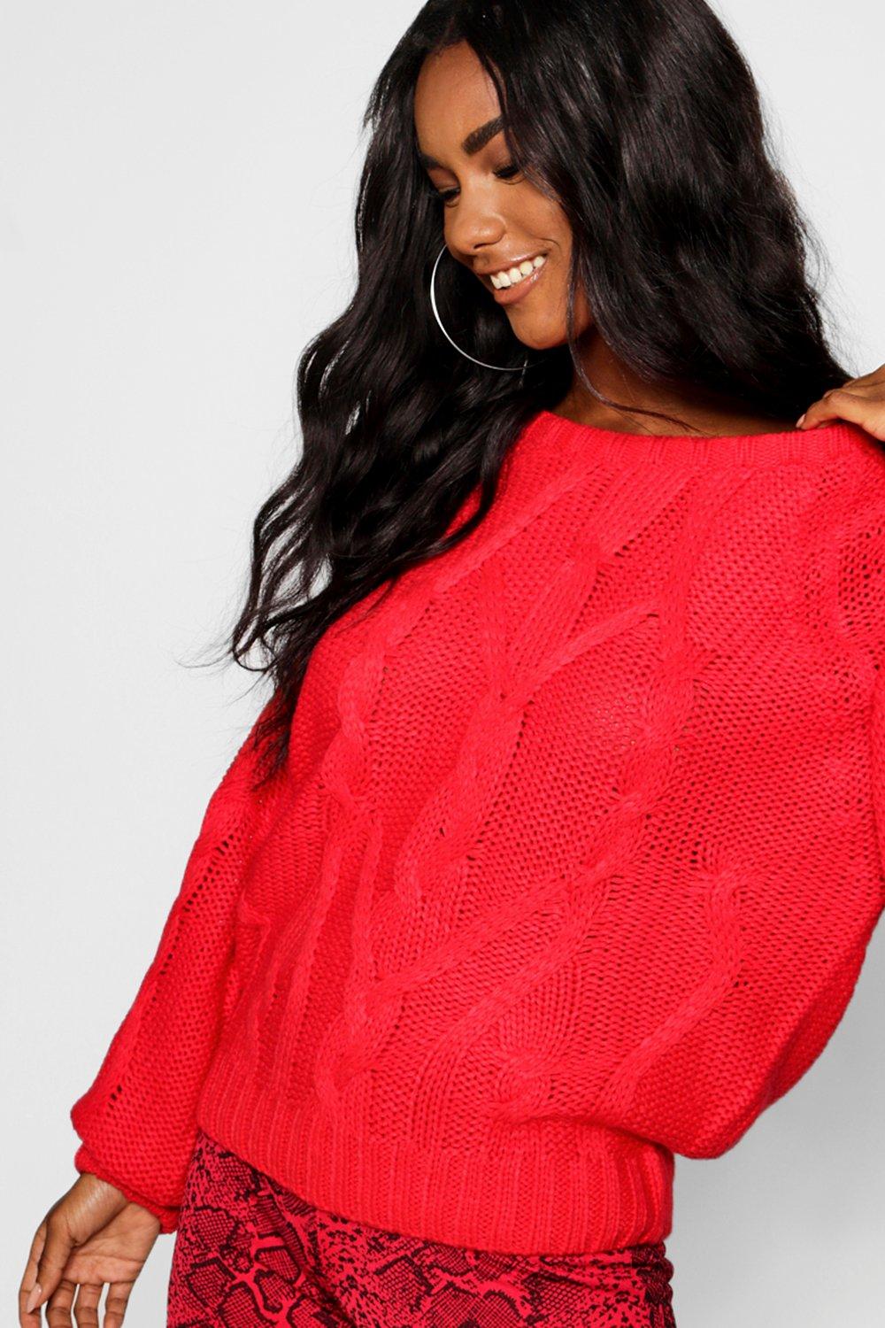 Maglione in maglia a trecce con maniche a sbuffo