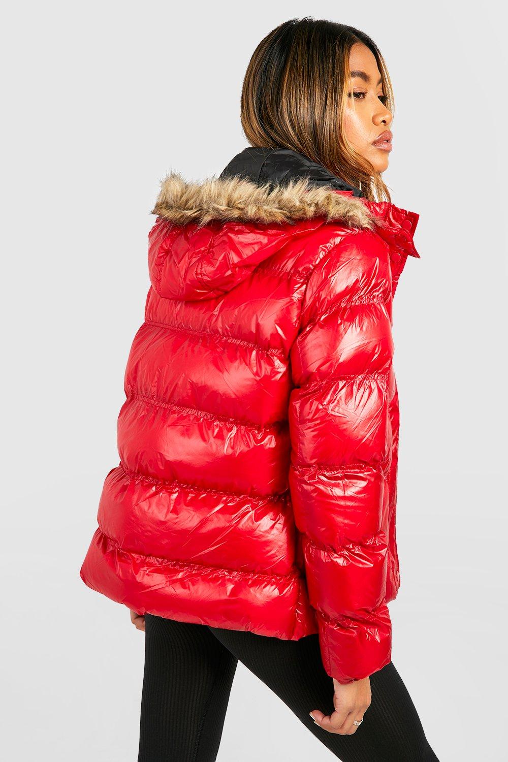 Boohoo quilted jacket shop with faux fur trim