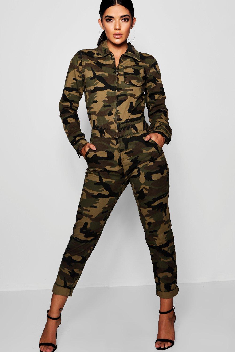 camo denim jumpsuit