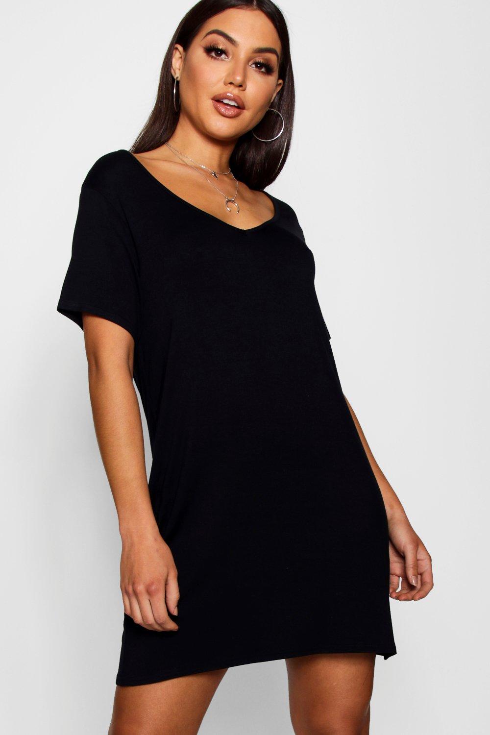 black v neck t shirt dress