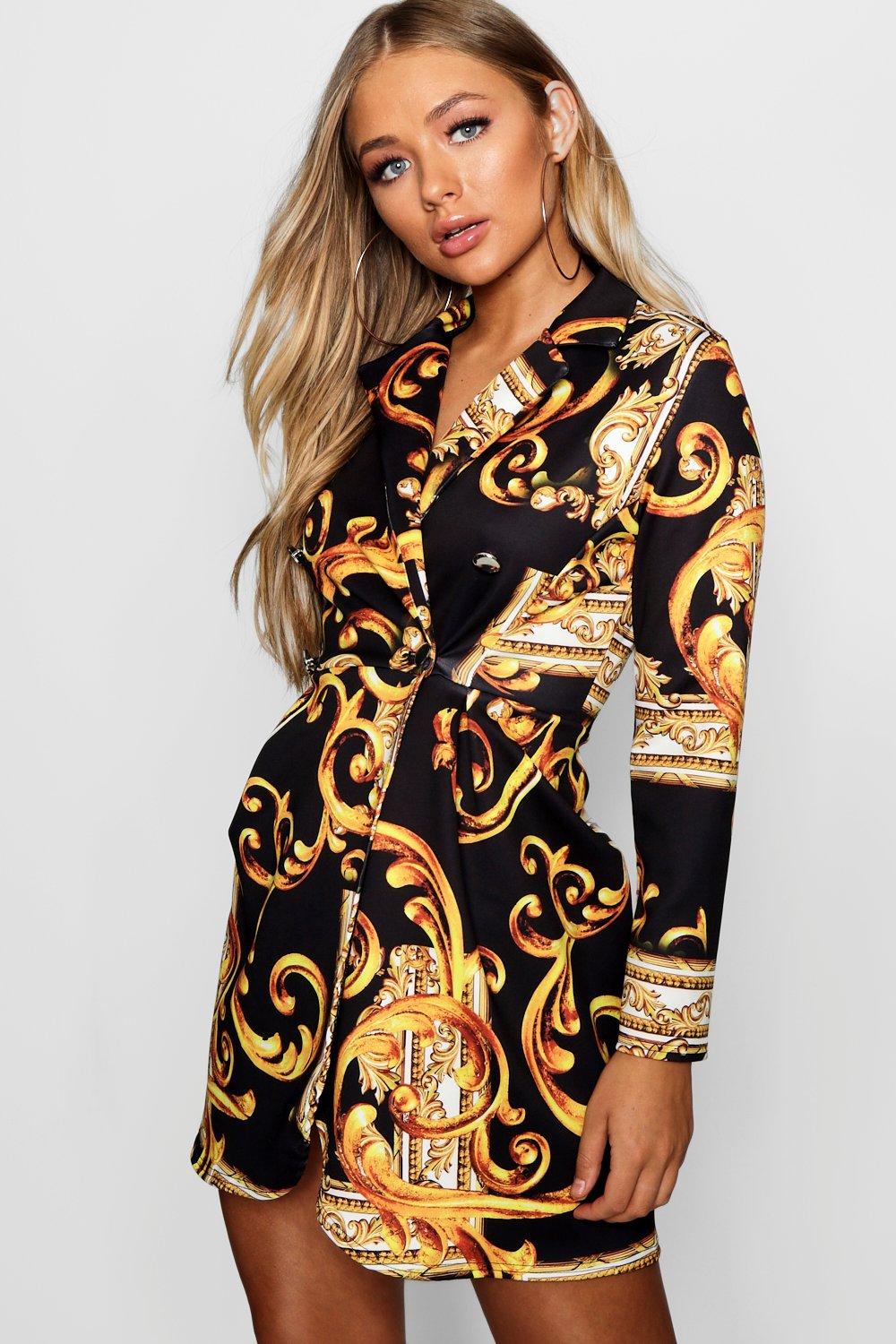 boohoo wrap mini dress in scarf print