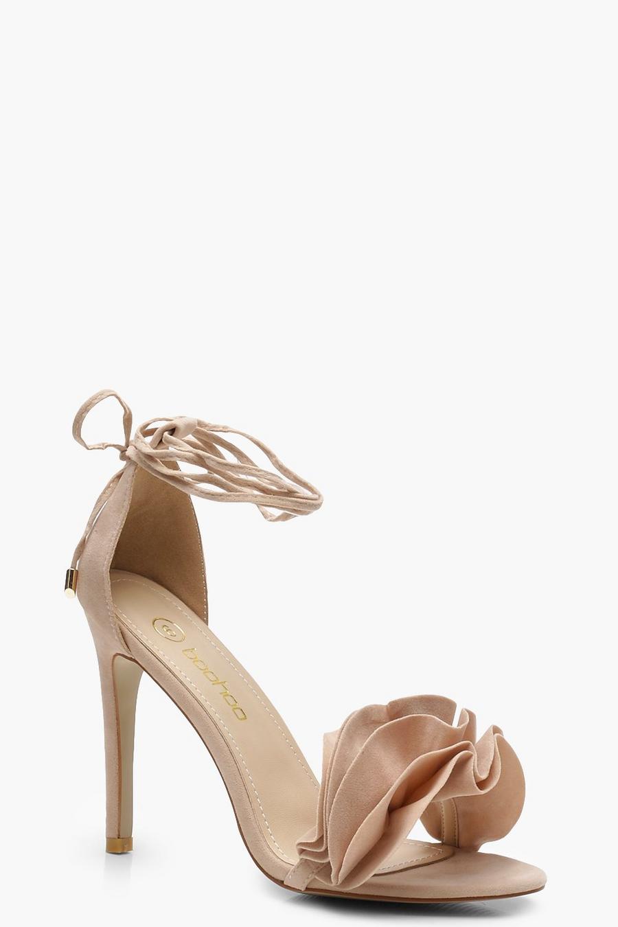 Nude Ruffle Ankle Wrap Sandals image number 1