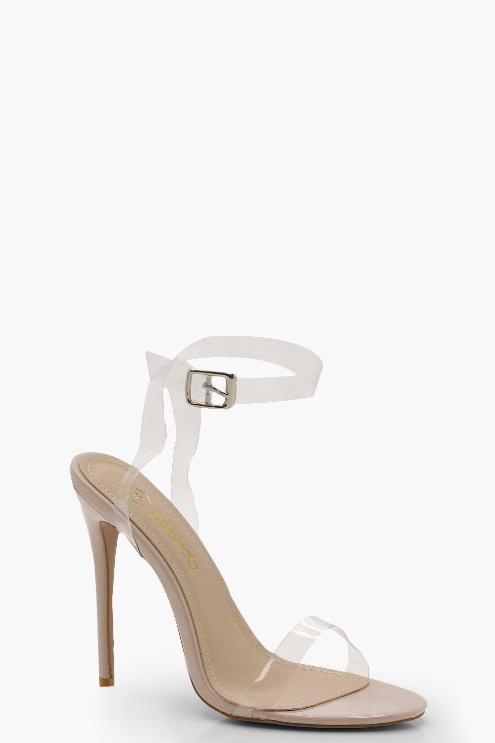 boohoo barely there block heel sandals in clear
