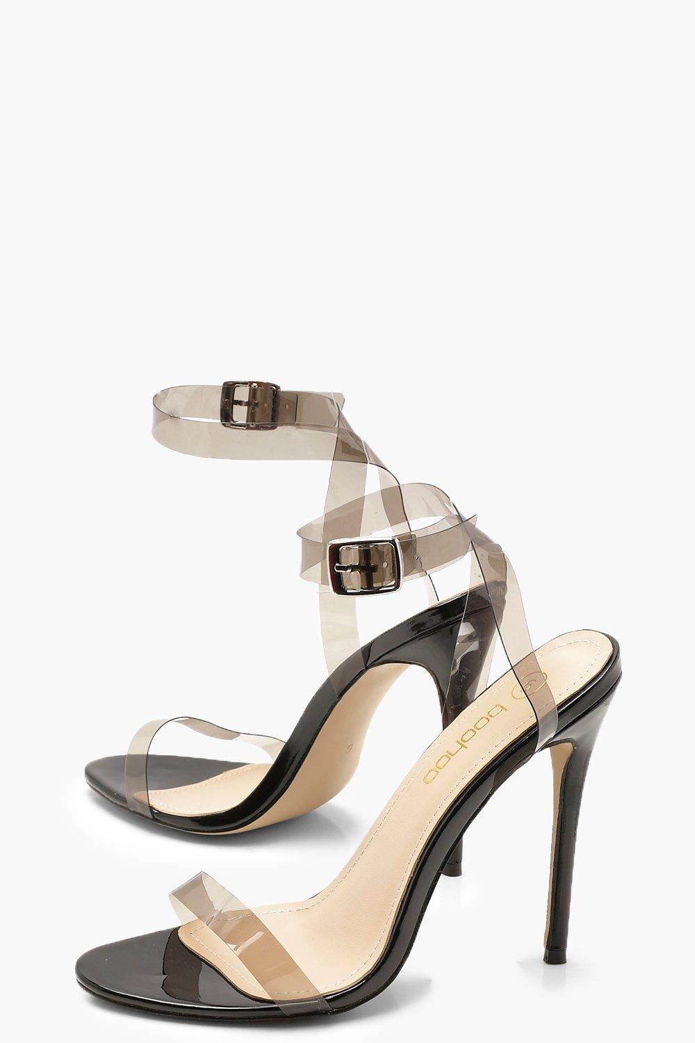 boohoo barely there block heel sandals in clear