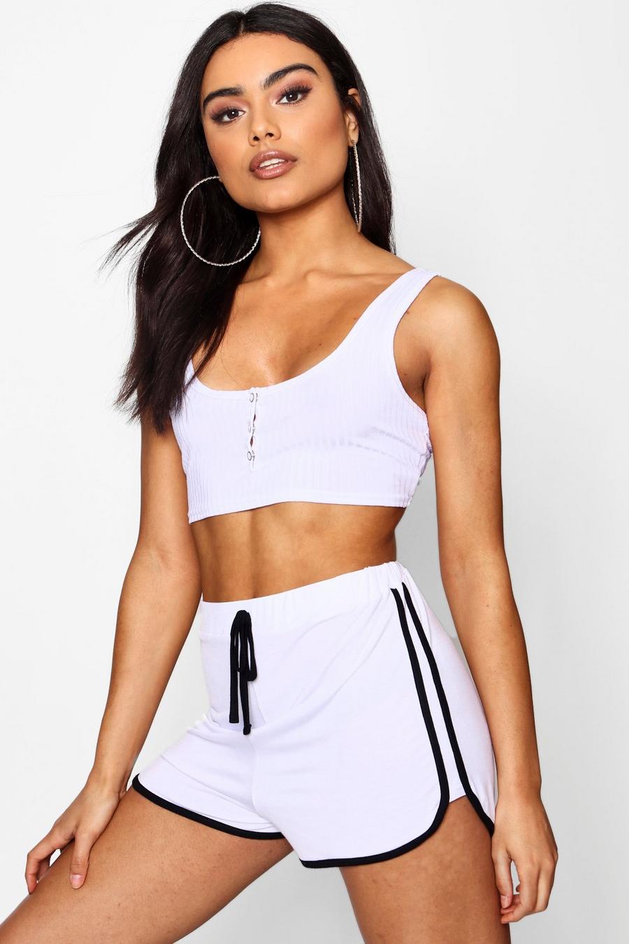 White Basic Contrast Trim Running Shorts image number 1