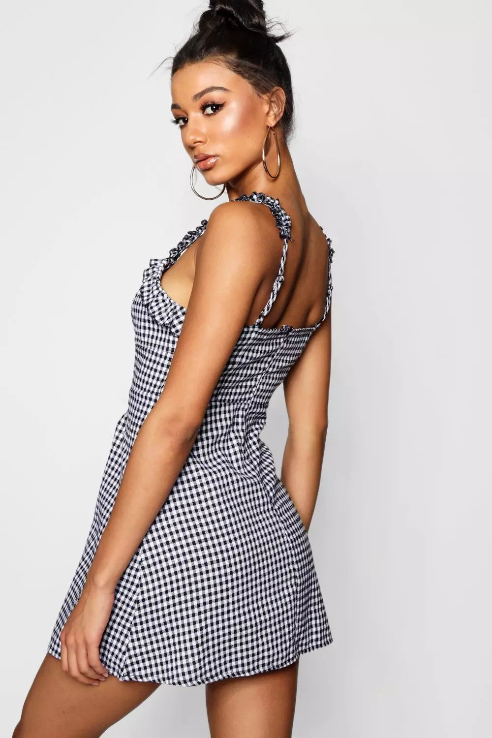 Ruffle shoulder 2025 gingham mini dress