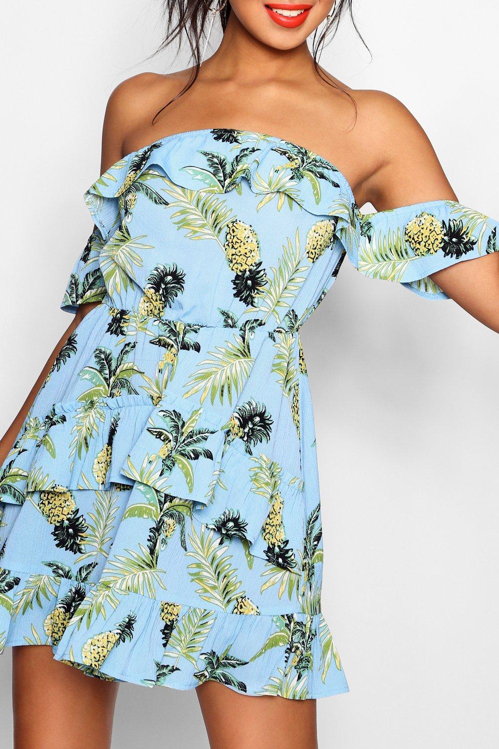 Pineapple Off The Shoulder Skater Dress