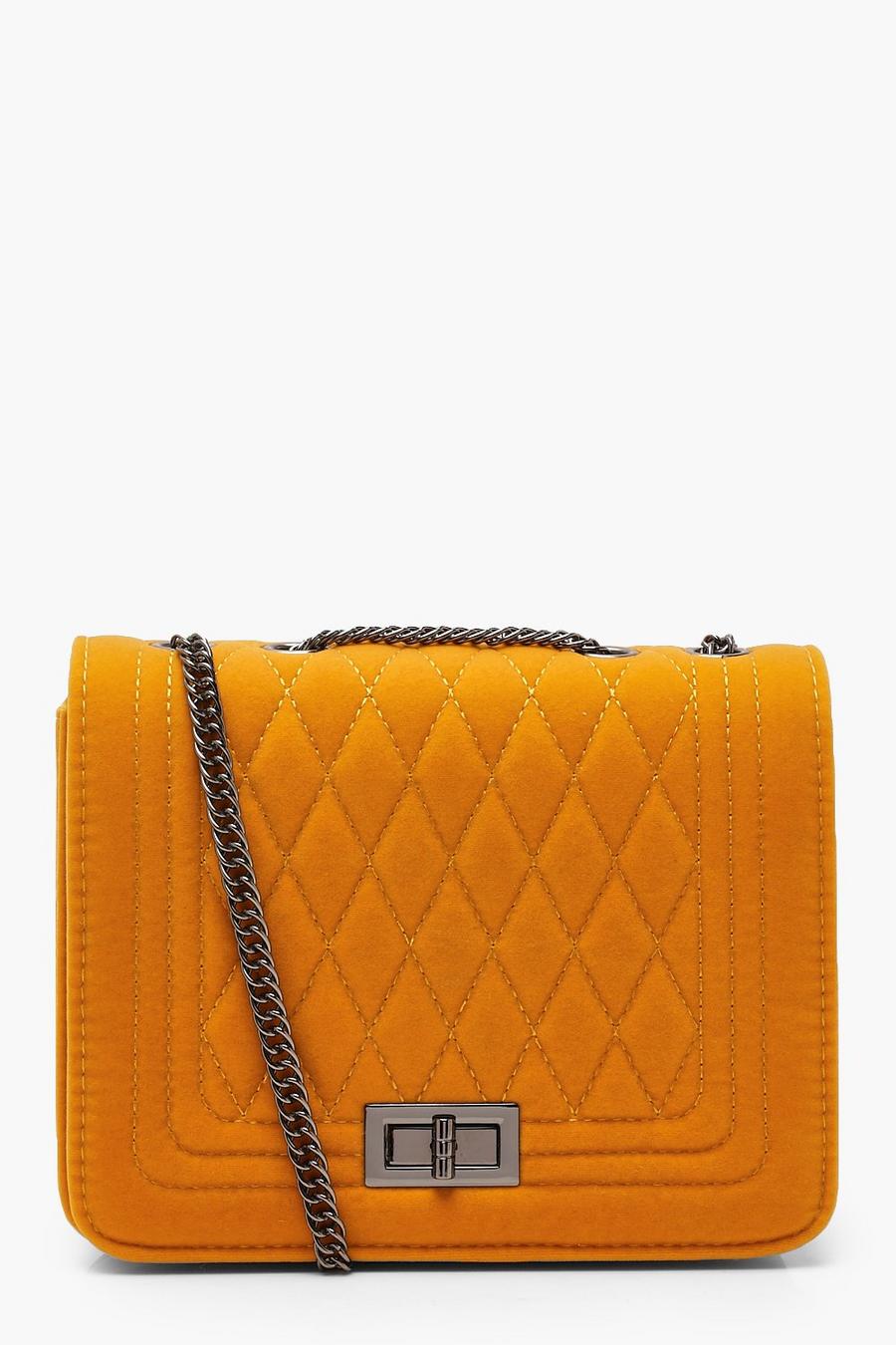 Mustard Suedette Quilted Cross Body Bag image number 1