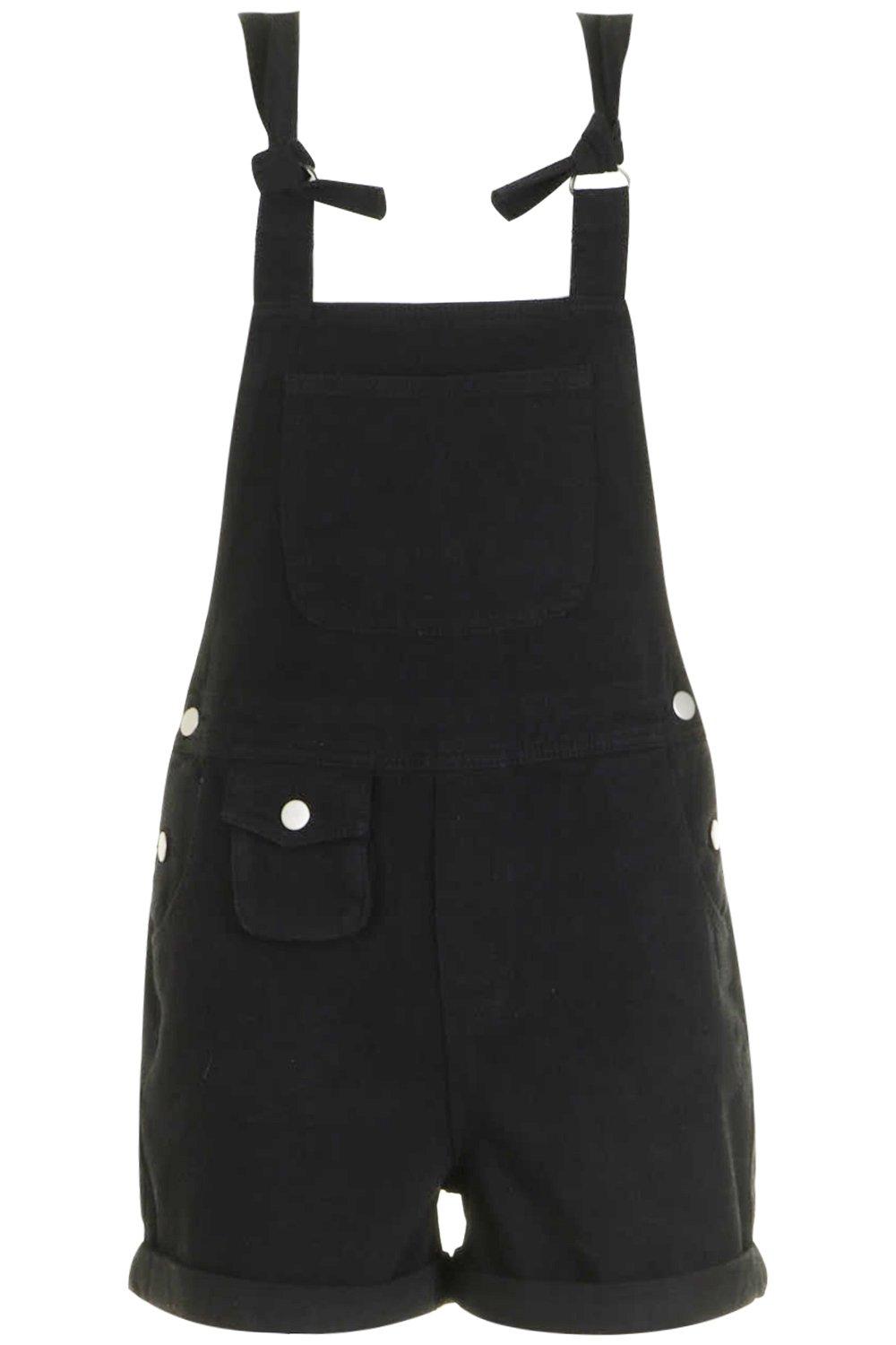 black denim dungaree shorts