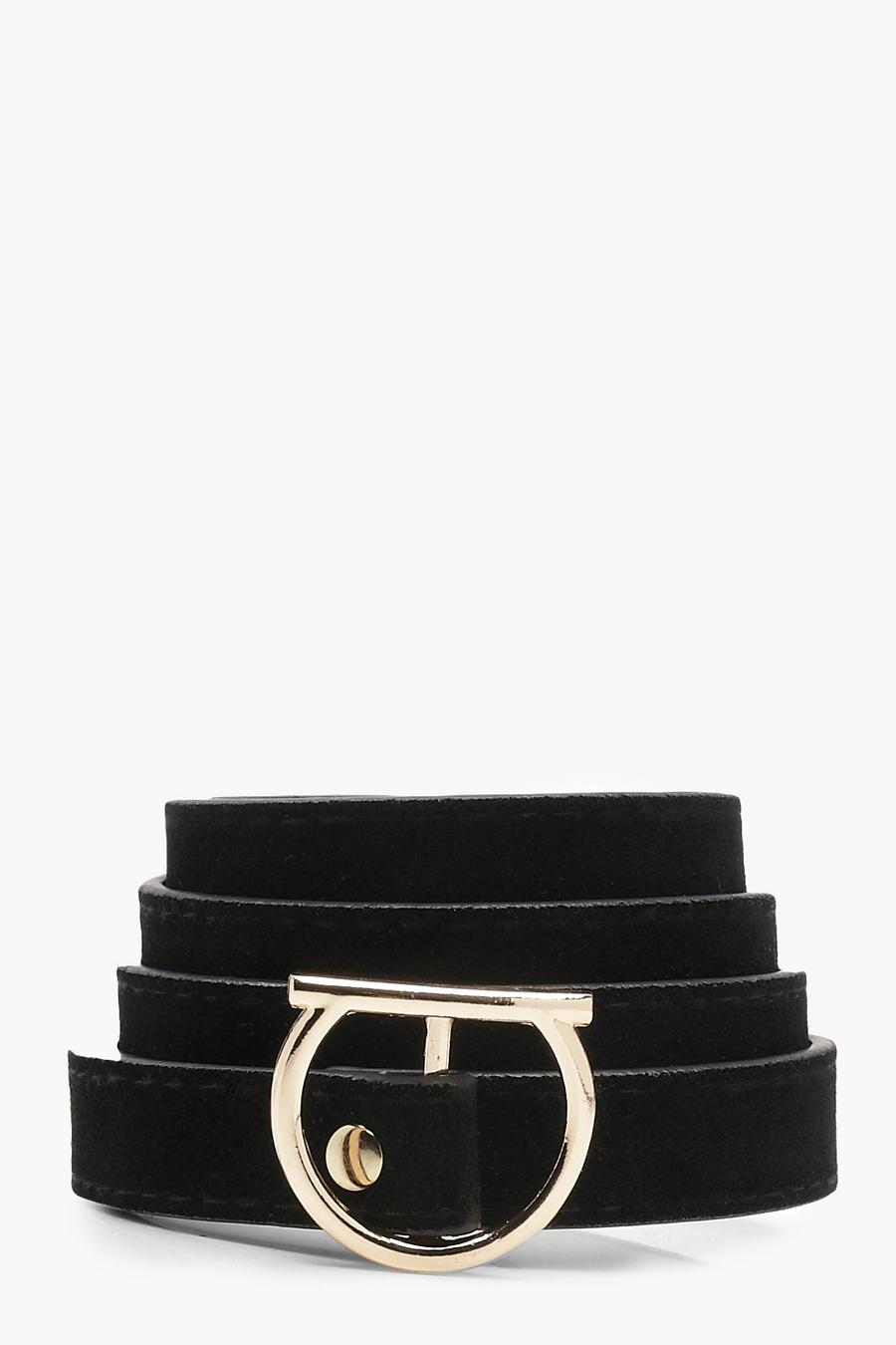 Black Lola Suedette Skinny Flat O Ring Belt image number 1